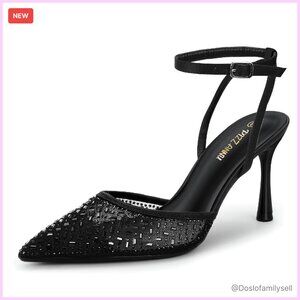 Stiletto Pumps Elegant Mesh Rhinestone Ankle Strap Wedding Party Heels